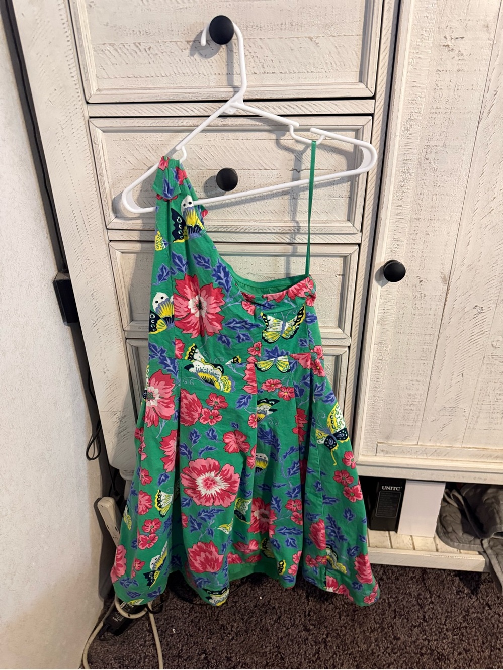 Talbots Green One-Shoulder Floral & Butterfly Dress